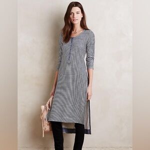Postmark Anthropologie large striped tunic dress side slits split hem henley